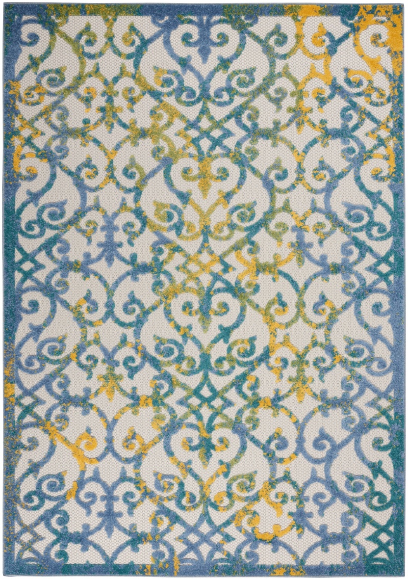 Aloha Ivory Blue Contemporary Area Rug 5 ft x 8 ft