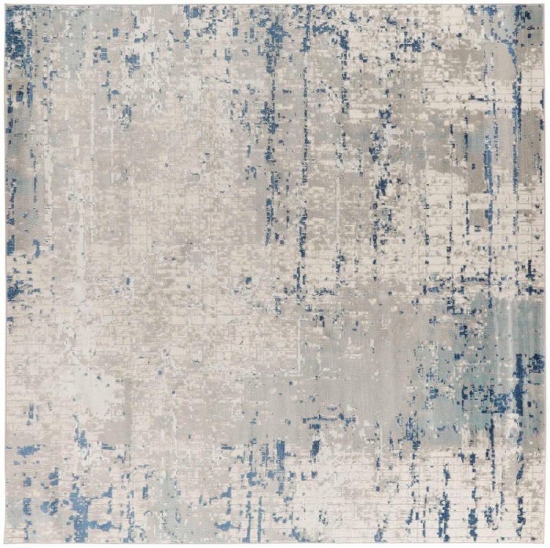 Quarry Ivory Grey Blue Qua01 Polypropylene & Polyester Contemporary Area Rug - 8 Ft X Square - Ivory Grey Blue