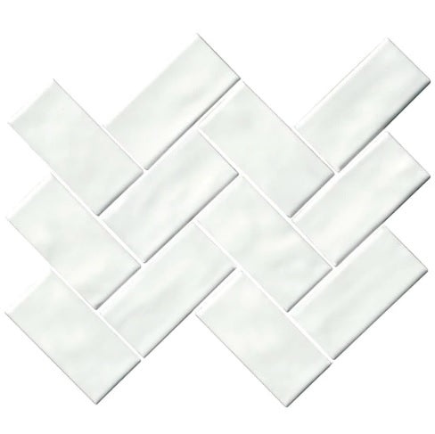 Artezen Elegant White Ceramic Mosaic - 2" X 4" Herringbone - Glossy