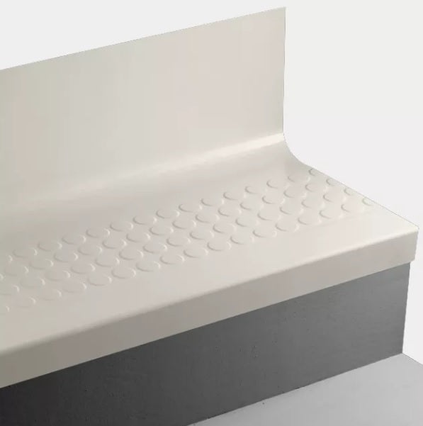 Johnsonite Snow White Raised Round Rubber Moulding / Trim - 19" X 42" Angle Fit Stair Tread With Riser (Sq) - Textured
