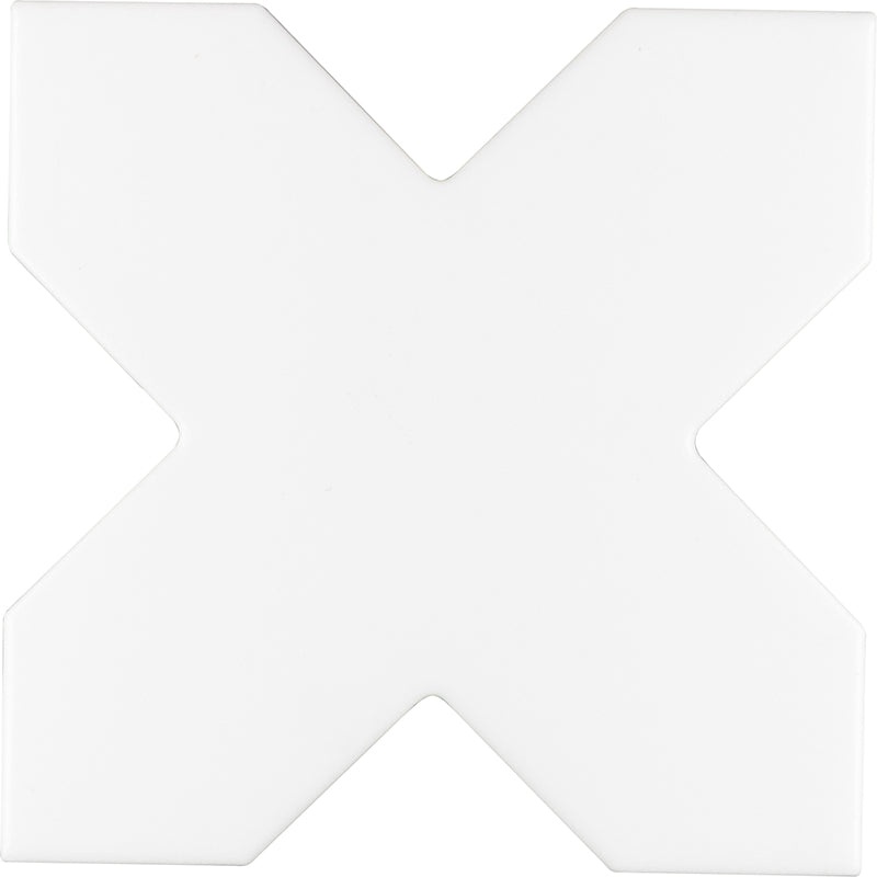 Moorish White Cross Ceramic Tile - Matte - 5.35" X 5.35"