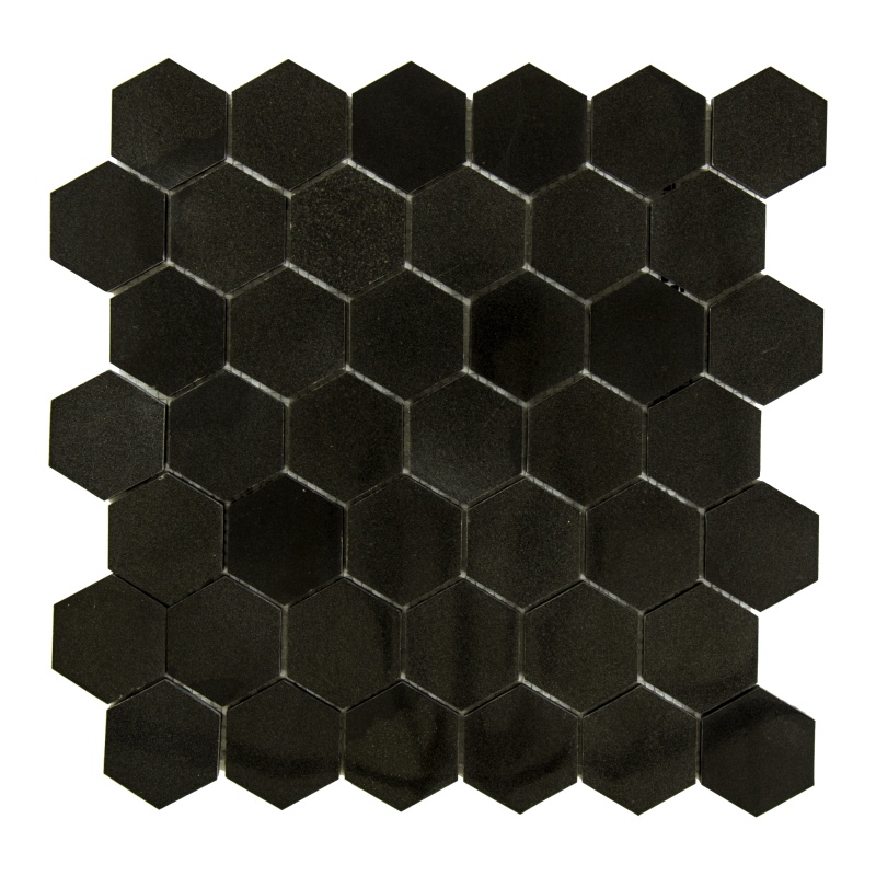 Absolute Black Granite Mosaic - 2" Hexagon - Polished