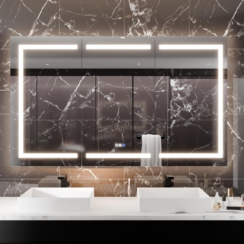Clear Aluminum Recessed / Surface Mount Led Medicine Cabinet - 60" X 36" - Clear