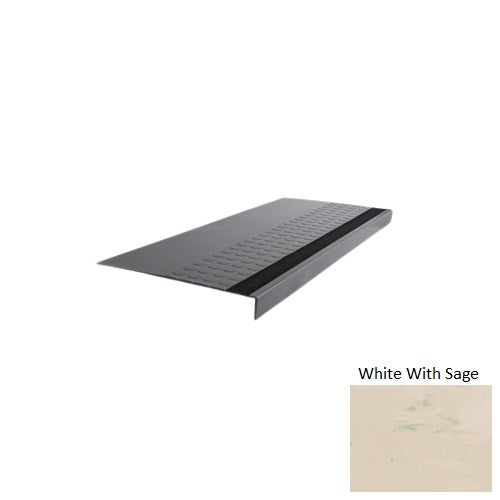 Evolving Styles Creative Elements White With Sage Type 776 With Flush Carborundum Stip Distinct Designs Rubber - 12" X 72" Stair Tread - Rgt Radial Ii Raised Disc Design