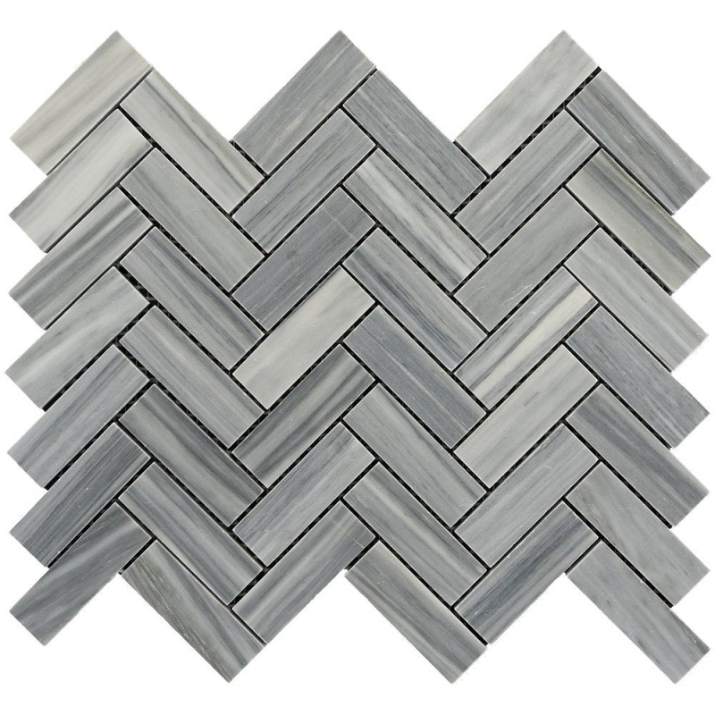 Bardiglio Vein Cut Marble Mosaic - 1" x 3" Herringbone - Polished