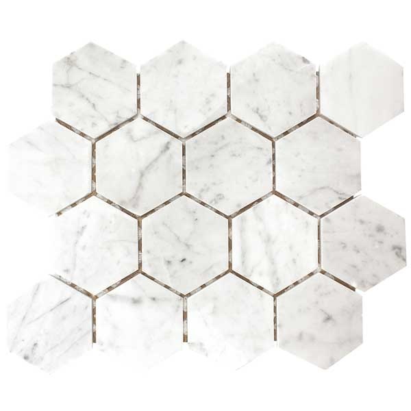 Pietra Antica Patara Stone Carrara White Natural Stone Mosaic - 3" Hexagon - Polished