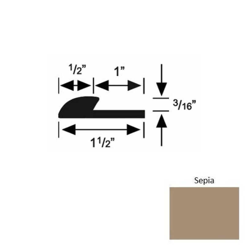 Solid 34 Sepia Rubber Underlap Carpet Edge - 1 1/2" X 9 Ft (108") X 3/16"