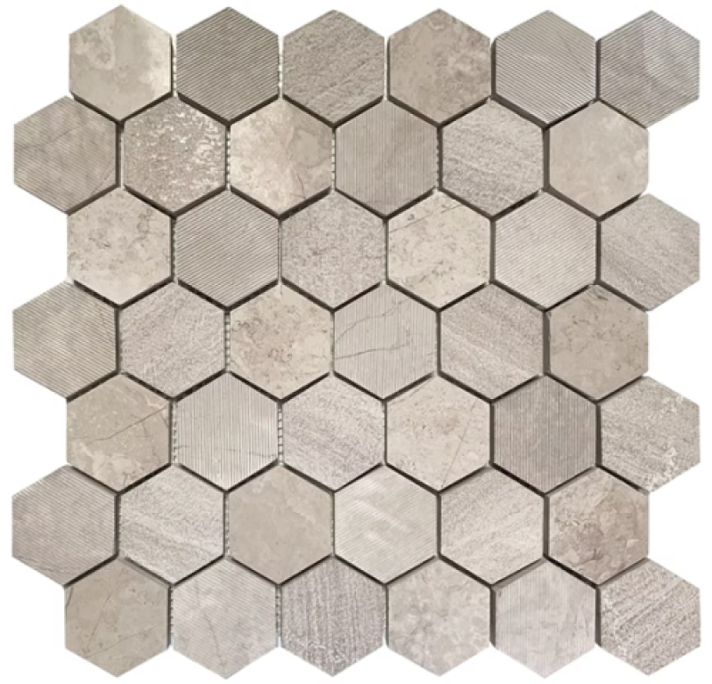 Wooden White Marble Mosaic - 2" Hexagon - Multi Finish