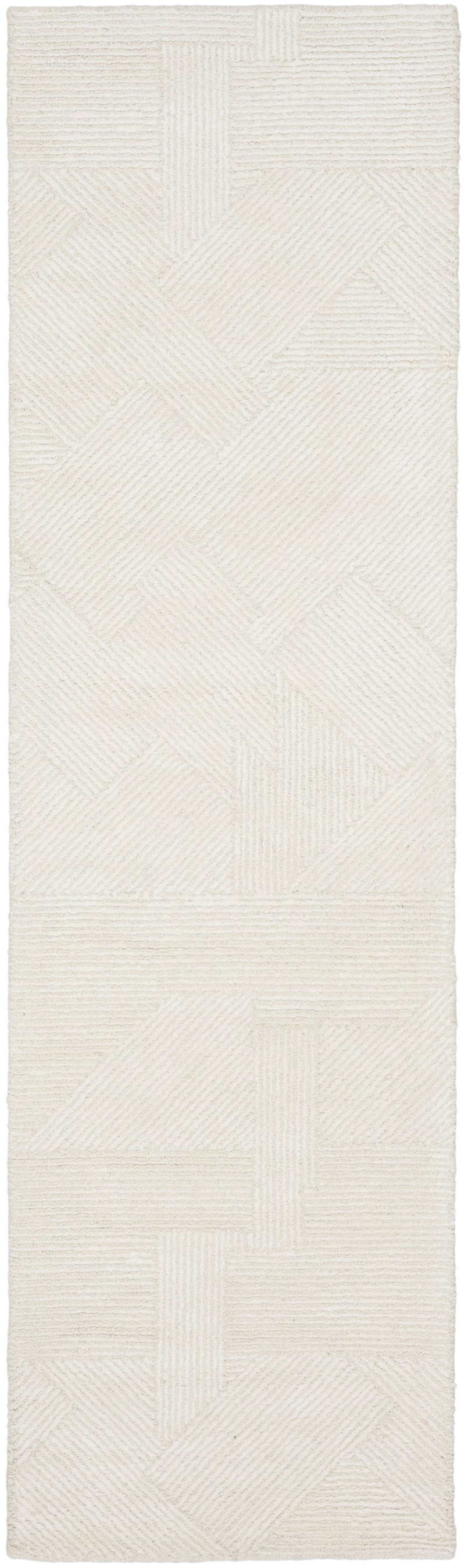 Ivory Wool Blend Modern Area Rug Runner