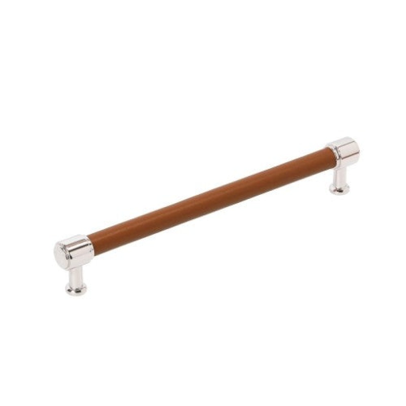 Fairlane Zinc & Leather Appliance Pull - Cognac Leather / Polished Nickel