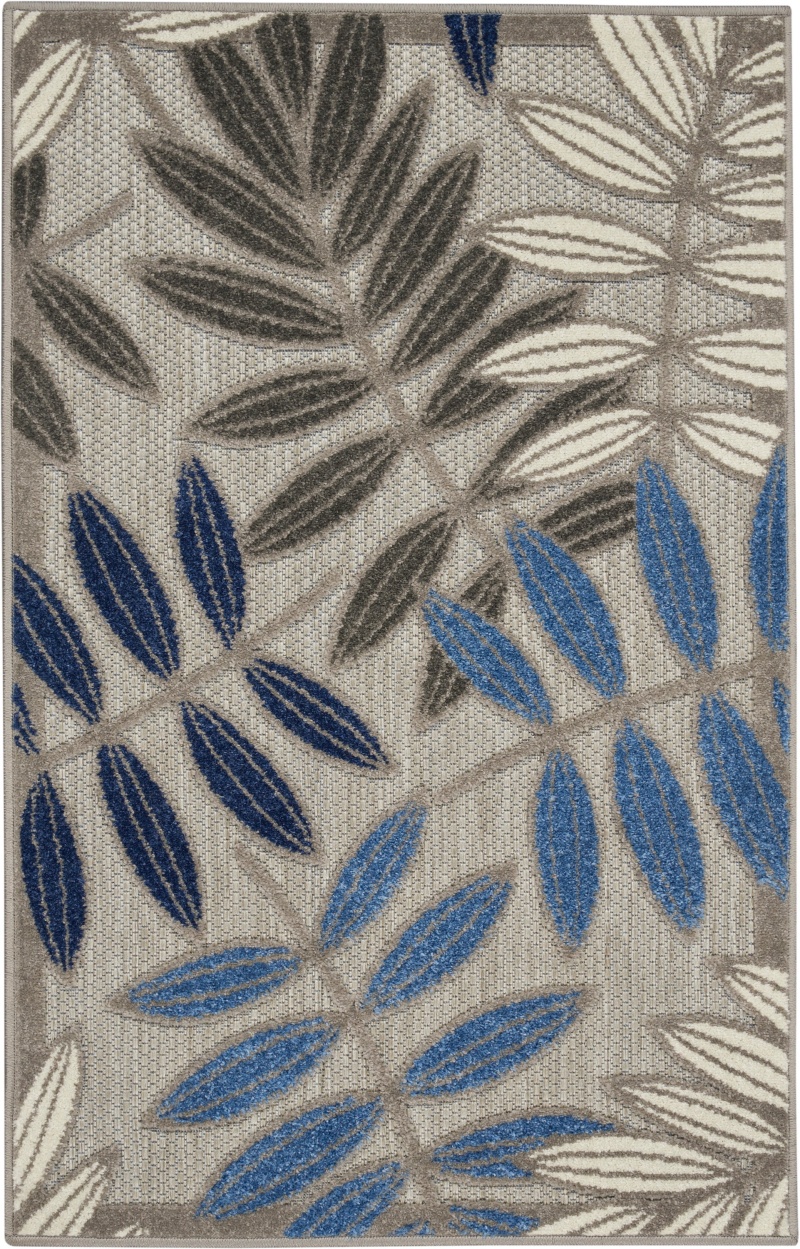 Aloha Alh18 Grey / Blue Polypropylene Tropical Area Rug