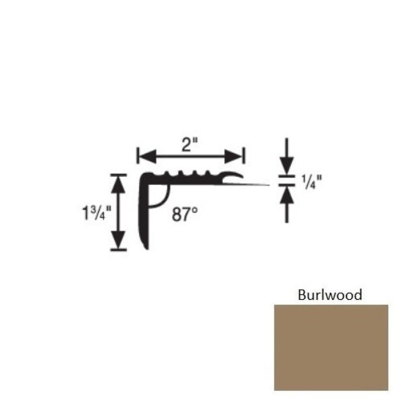 Flextones Burlwood Vinyl 171 Carpet Stair Nosing - 2" X 12 Ft - Thermoplastic