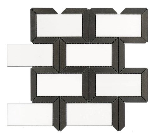 Thassos & Black Waterjet Marble Mosaic - Subway Brick Combo - Polished