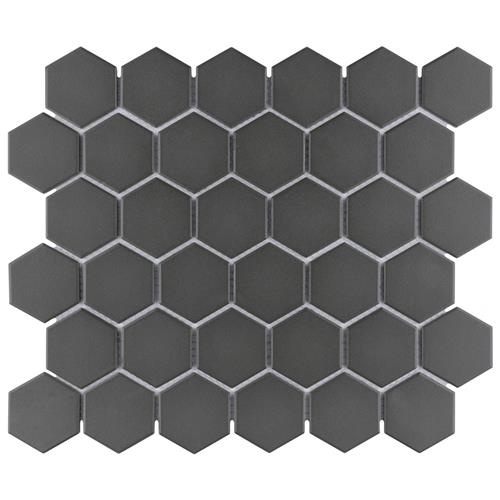 Gotham Black Porcelain Mosaic - 2" Hexagon - Matte