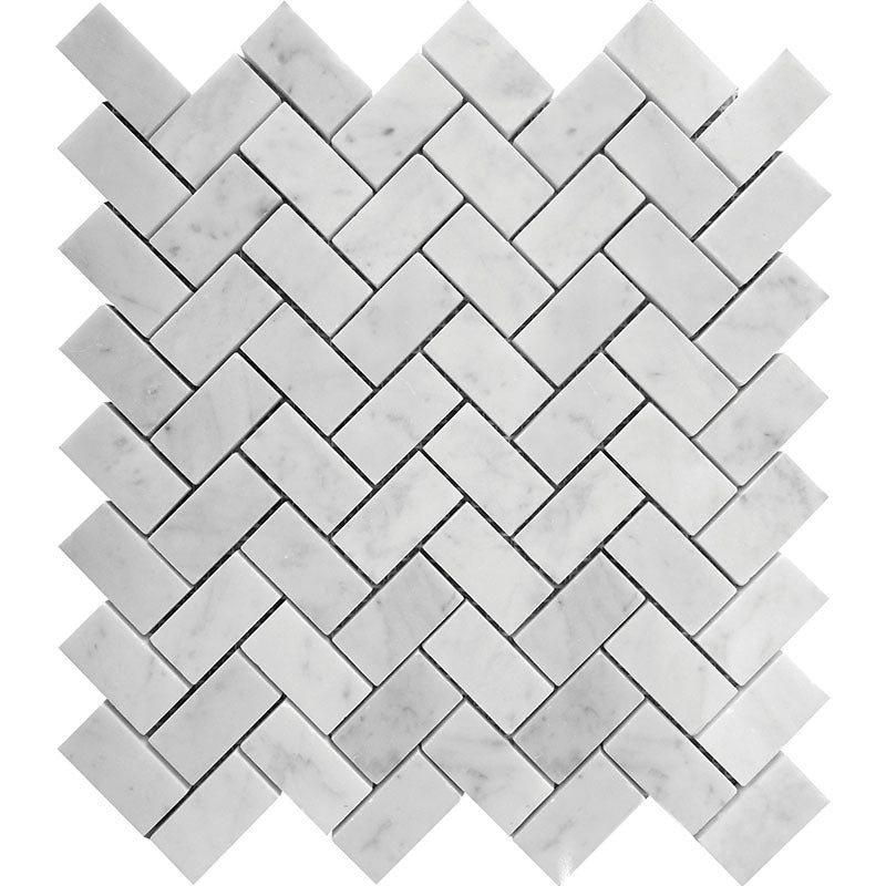 Marbella Bianco Carrara Marble Mosaic - 1" X 2" Herringbone - Polished