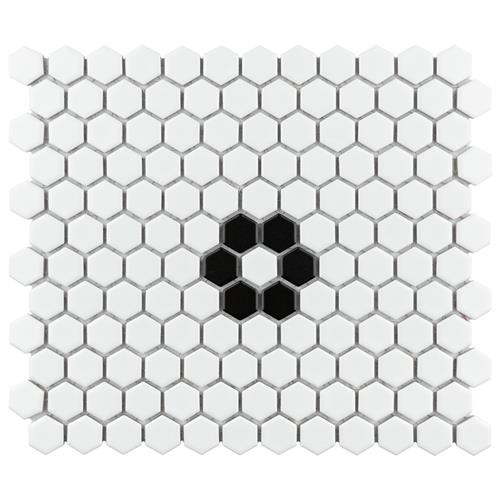 Metro Cool White Single Flower Porcelain Mosaic - 1" Hexagon - Matte