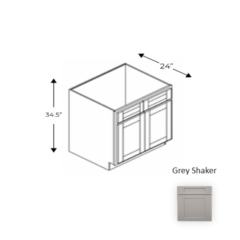 Grs.Sb42 Framed Shaker Premium Grey Shaker Natural Clear Coat Wood Kitchen Base Cabinet - 42" X 34.5" X 24" - Natural Clear Coat