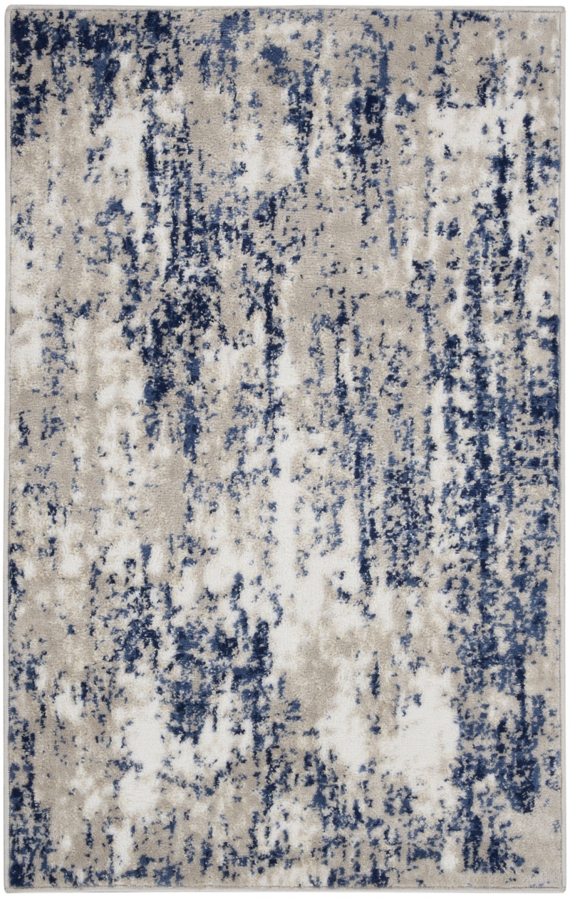 Cyrus Ivory / Navy Polypropylene Modern Area Rug - 3 Ft x 4 Ft