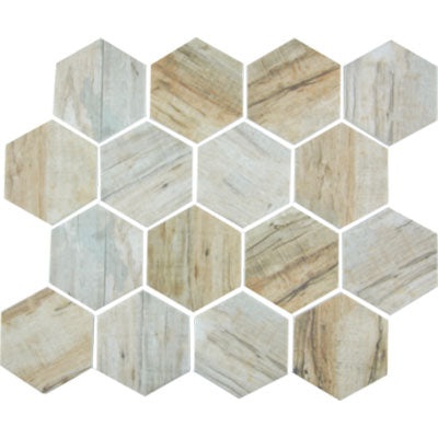 Aquatica Bark Cinnamon Deco Glass Mosaic - 3" Hexagon - Polished