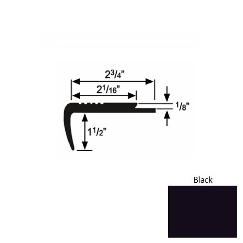 Solid 09 Black Rubber Underlap Stair Nosing