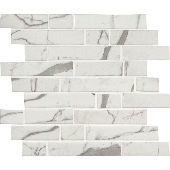 Statuario Celano White Glass Mosaic - Linear - Glossy