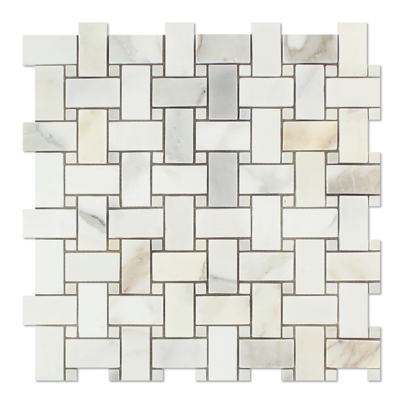 Calacatta Gold Marble Mosaic - Basket Weave With Calacatta Dots