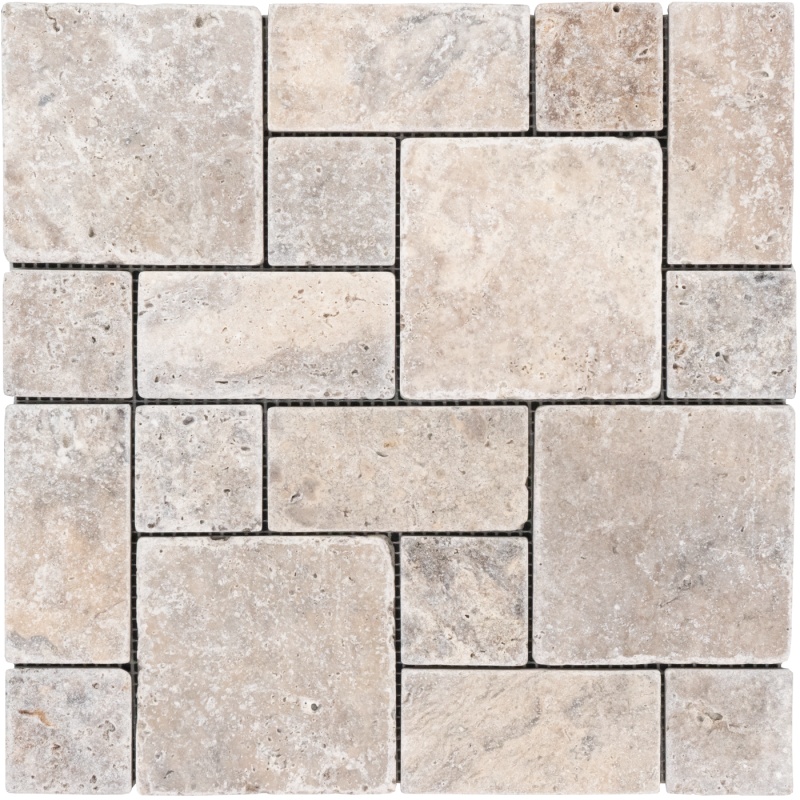 Nordic Silver Travertine Mosaic - Mini Pattern - Tumbled