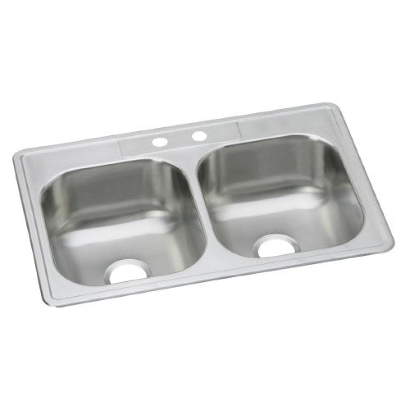 Dse233222 Dayton Stainless Steel Drop In Double Bowl Kitchen Sink - 33" X 22" X 8 1/16" With 2 Holes - Stainless Steel