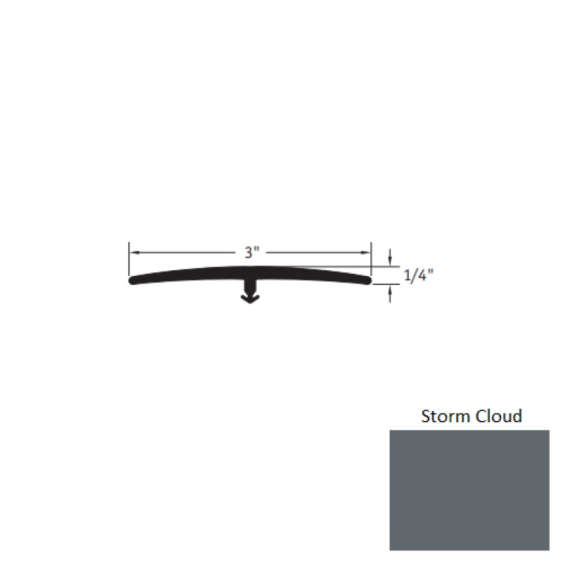 Johnsonite Storm Cloud Vinyl Moulding / Trim - 3" X 12 Ft (144") X 1/4" & 5/16" T Molding - T Molding