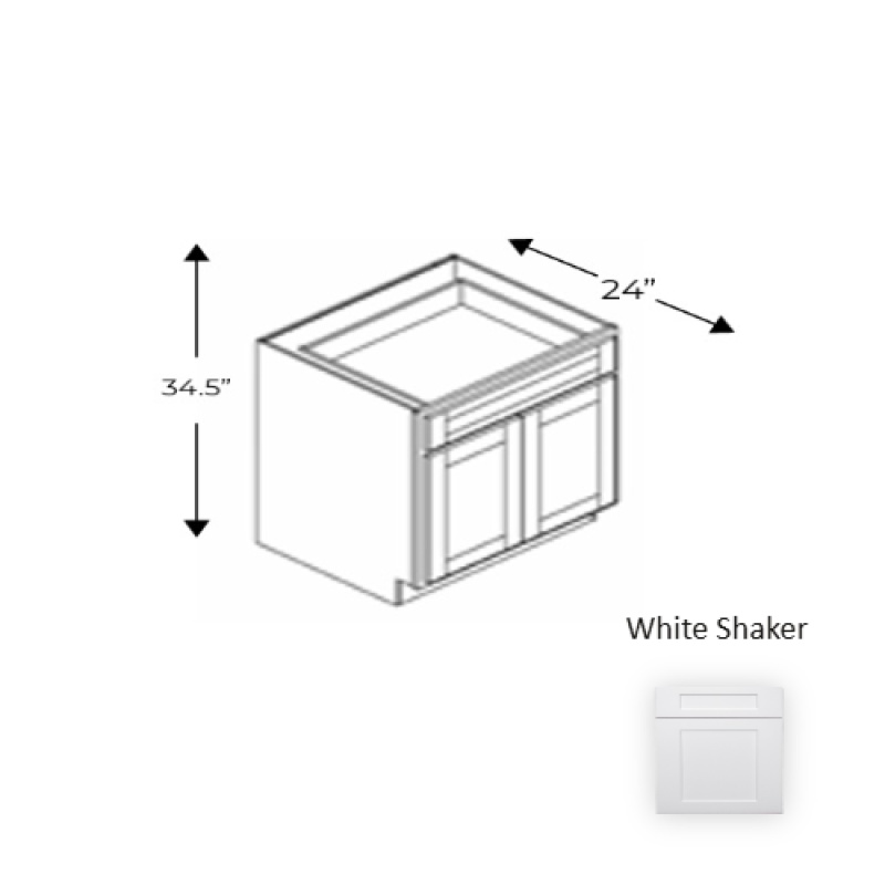 Whs.B24 Framed Shaker Premium White Shaker Natural Clear Coat Wood Kitchen Base Cabinet - 24" X 34.5" X 24" - Natural Clear Coat