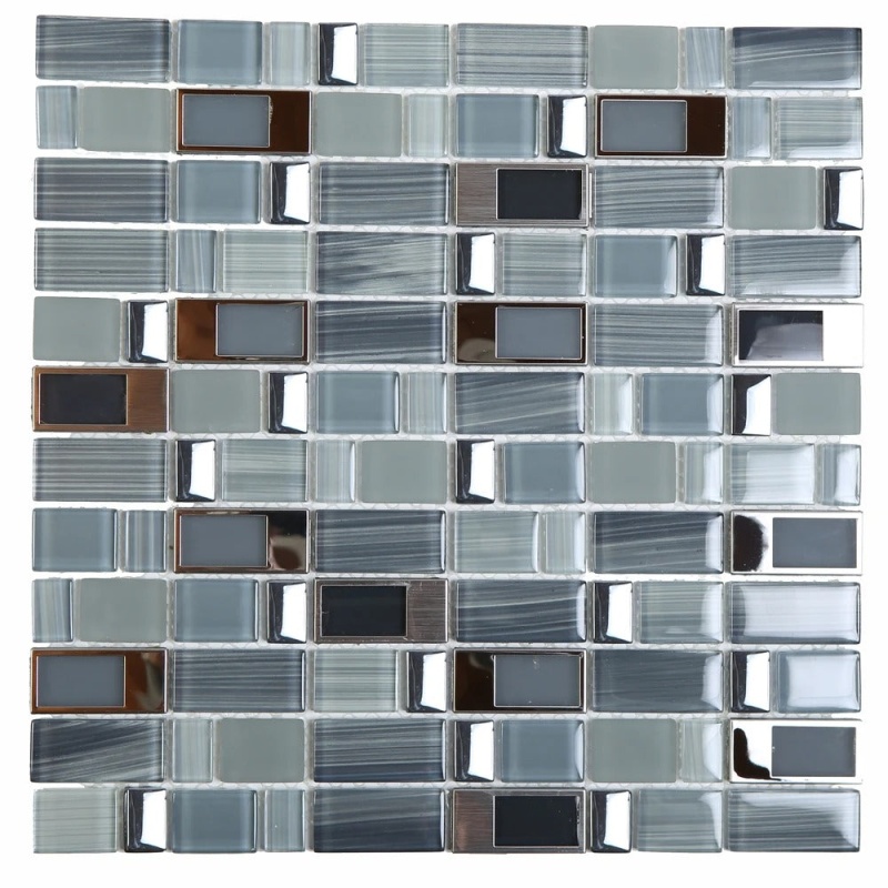 Blends Blue Glass & Stainless Steel Mosaic - 3/8" x 3/8" - Glossy