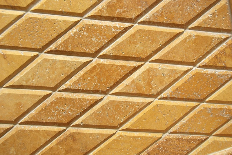 Golden Sienna Travertine Mosaic - 3" X 6" Beveled Diamond - Unfilled & Honed