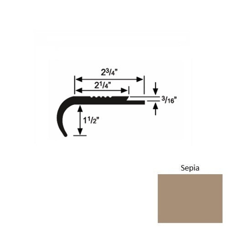 Solid 08 Sepia Rubber Underlap Stair Nosing (Rd) - 2 3/4" X 9 Ft (108")