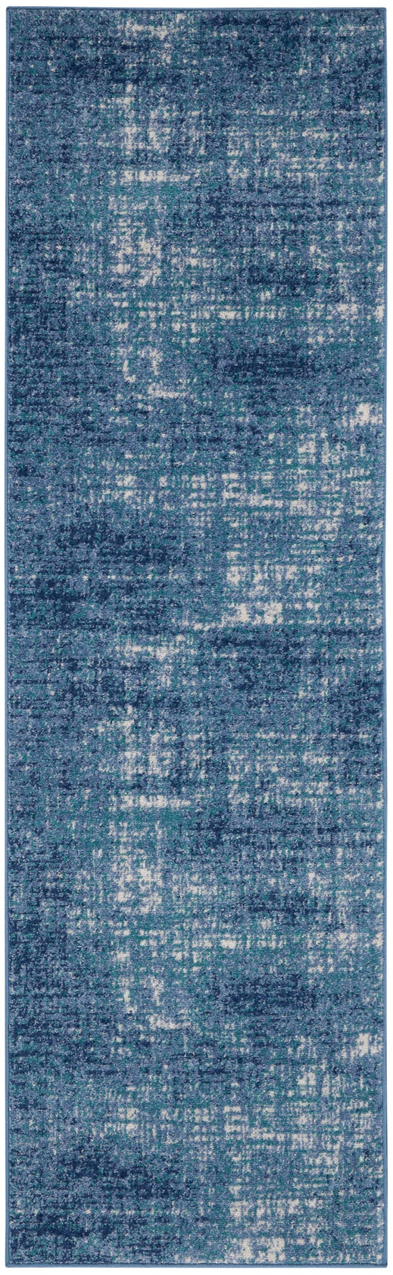 River Flow Teal, Ivory & Blue Polypropylene Modern Area Rug – 7 Ft Runner