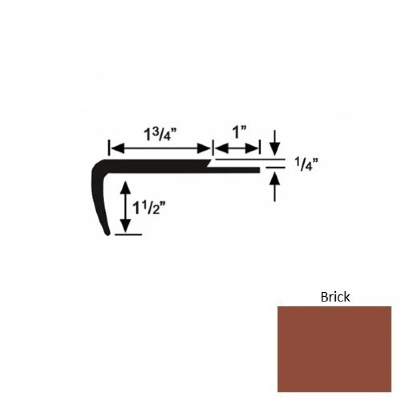 Solid 13 Brick Rubber Single Flange Carpet Stair Nosing (Sq) - 1 3/4" X 9 Ft (108")