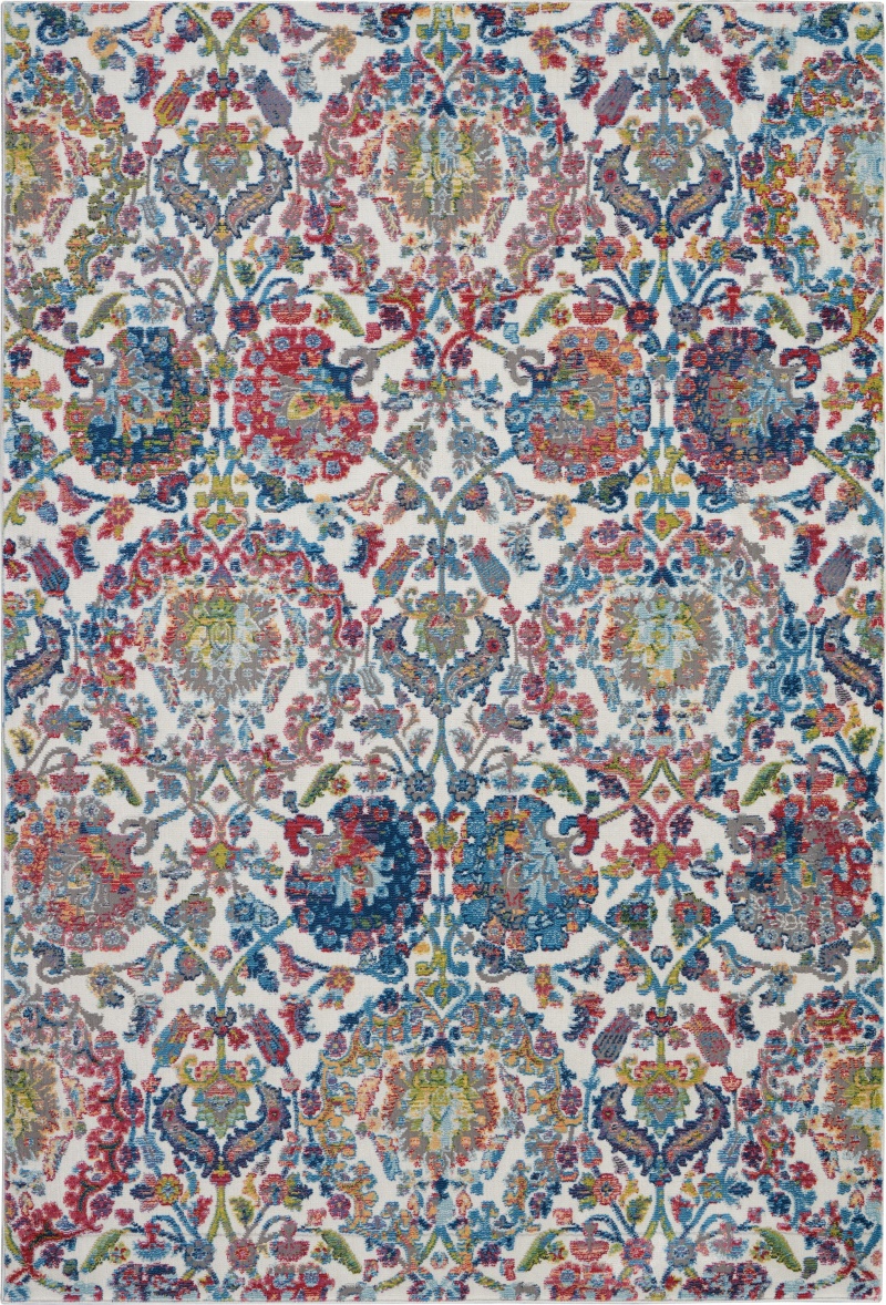 Ivory / Blue Vintage Area Rug, 5 Ft X 8 Ft