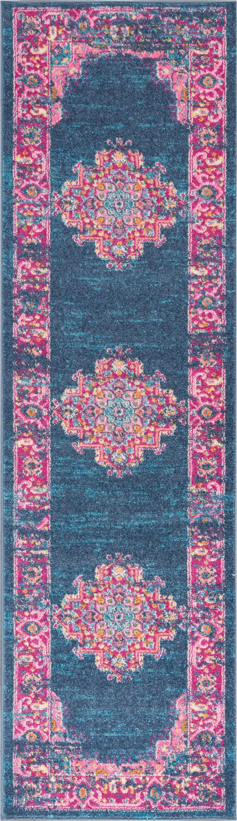 Passion Psn03 Blue Polypropylene Bohemian Area Rug - 10 Ft Runner