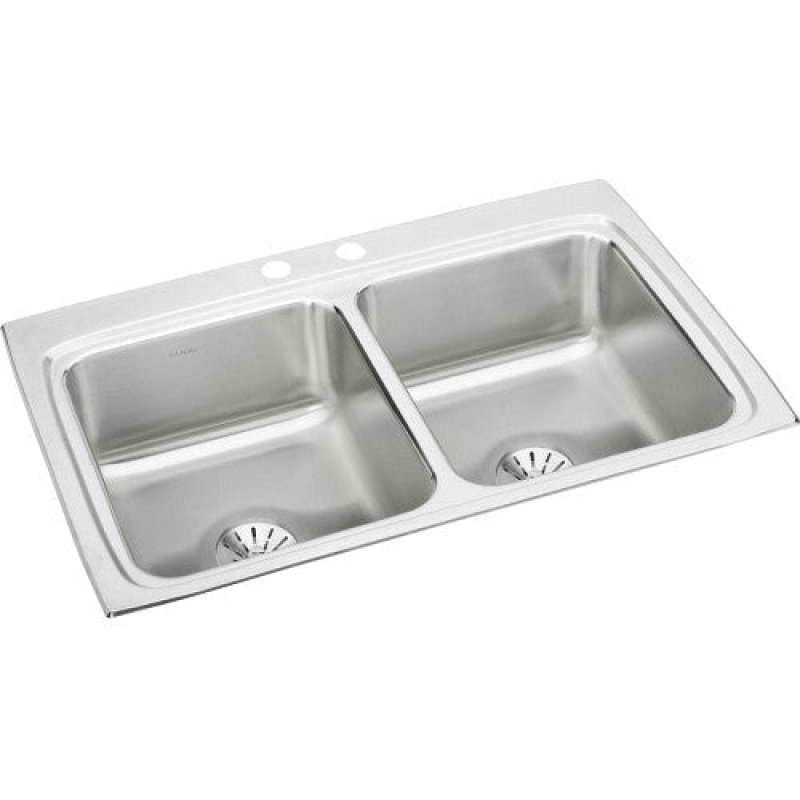 Lr3322pd2 Lustertone Classic Stainless Steel Drop In Double Bowl Kitchen Sink - 33" X 22" X 8 1/8" With 2 Holes - Stainless Steel