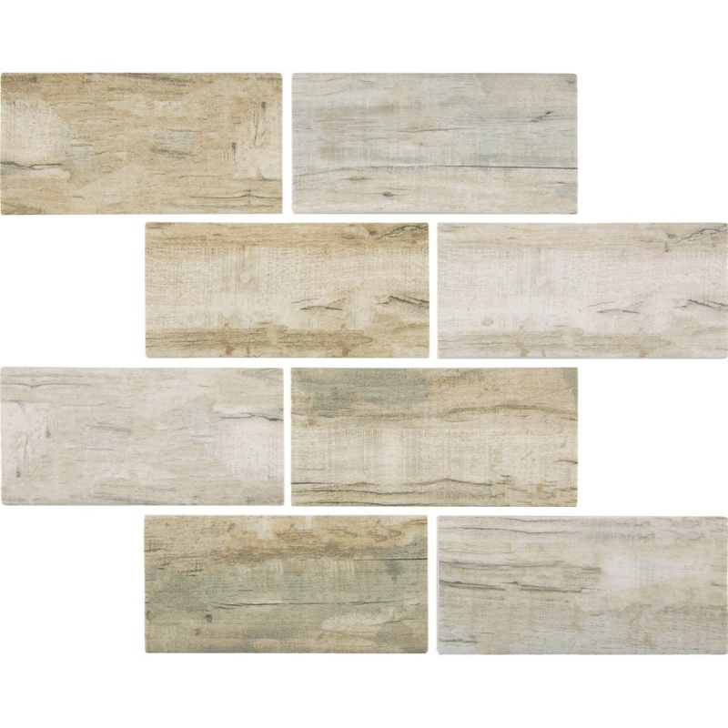 Aquatica Bark Cinnamon Deco Glass Mosaic - 3" X 6" Staggered - Polished