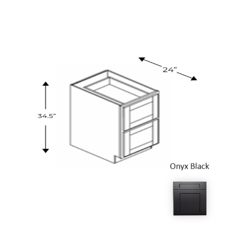 Ob.2Db36 Framed Shaker Signature Onyx Black Natural Clear Coat Wood Kitchen Base Cabinet - 36" X 34.5" X 24" - Natural Clear Coat