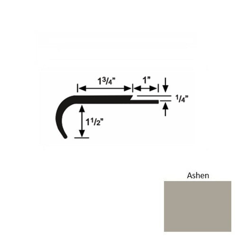 Solid 14 Ashen Rubber Single Flange Carpet Stair Nosing (Rd) - 1 3/4" X 9 Ft (108")