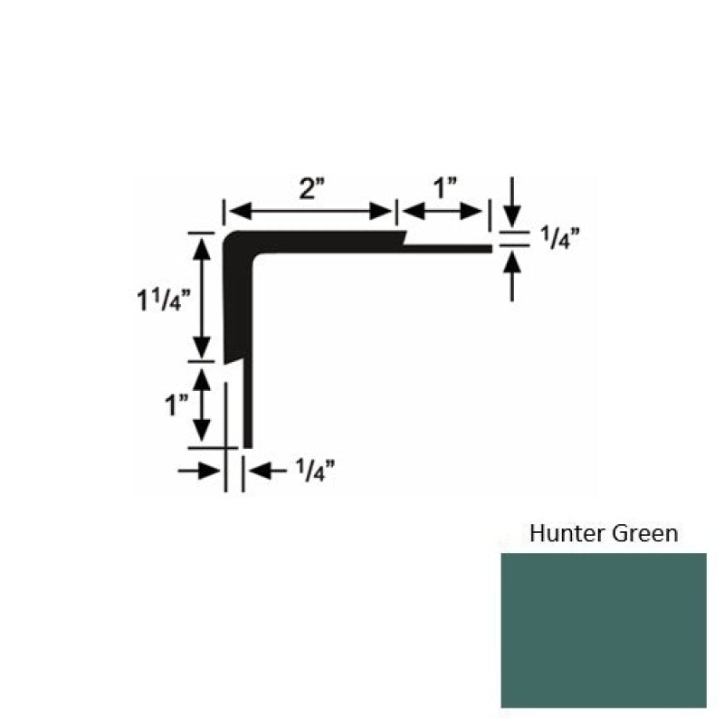 Solid 16 Hunter Green Rubber Double Flange Carpet Stair Nosing (Sq) - 2" X 9 Ft (108")
