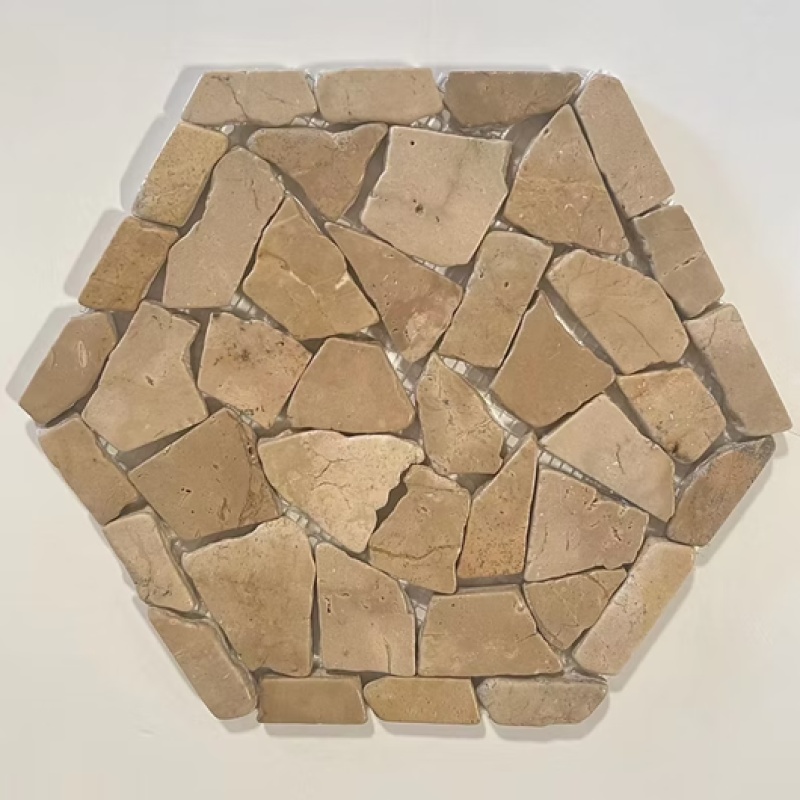 Flat Capucino Marble Mosaic - 6" Hexagon - Honed