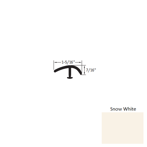 Johnsonite Snow White Vinyl Moulding / Trim - 1 5/16" X 12 Ft (144") X 1/2" - 3/8" Or 1/4" T Molding - T Molding