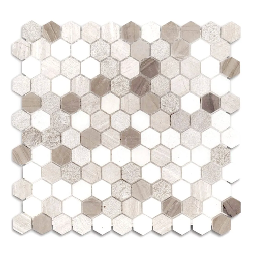 Stream Stone Pattern C Textured Blend Marble & Limestone Mosaic - 1" Hexagon - Honed