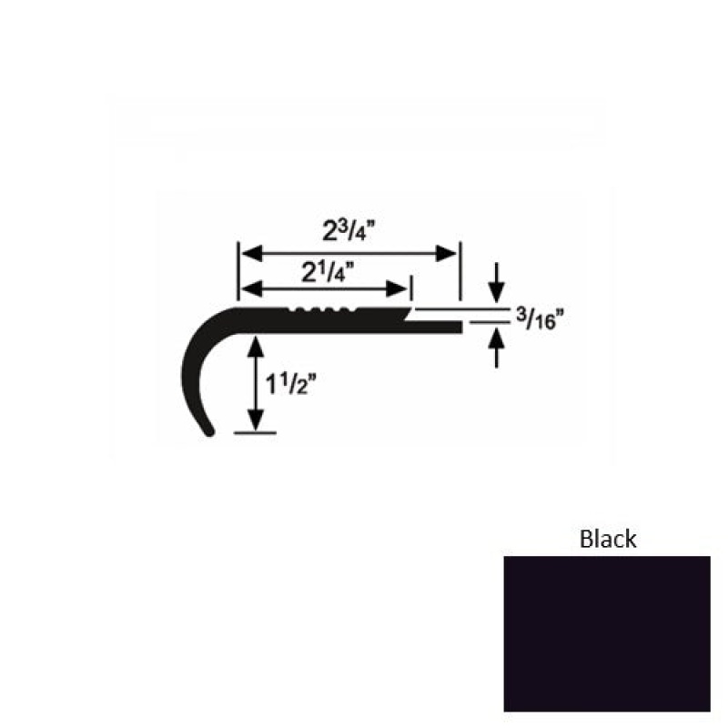 Solid 08 Black Rubber Underlap Stair Nosing (Rd) - 2 3/4" X 9 Ft (108")