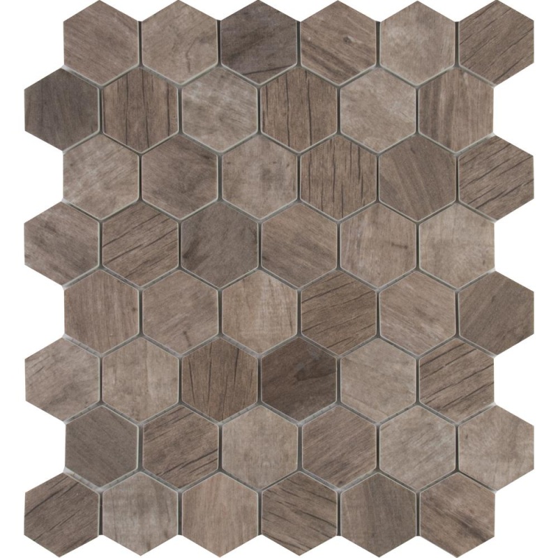 Driftwood Glass Mosaic - 2" X 2" Hexagon - Glossy