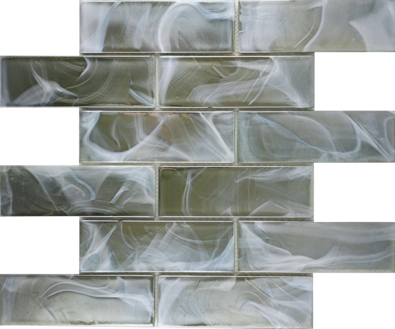 Splash Moss Stone & Glass Mosaic - Brick - Satin