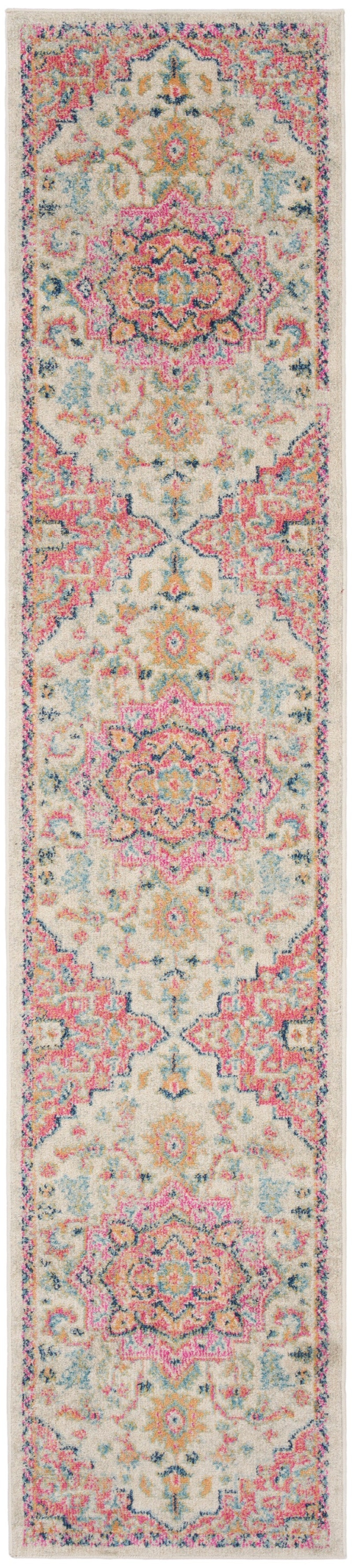 Passion Psn25 Ivory / Pink Polypropylene Bohemian Area Rug - 12 Ft Runner