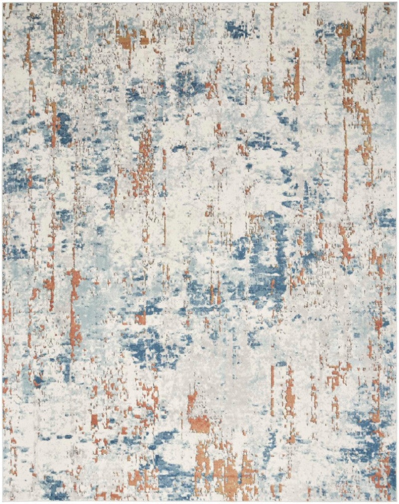 Beige Blue Rust Abstract Area Rug